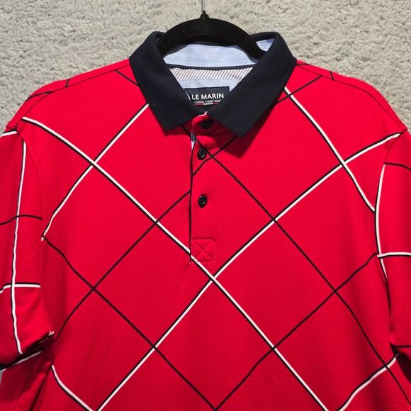 Mens Polo Shirt XL Cotton Red Black White Stripe Raker Argyle Print Golf Preppy - Picture 2 of 7